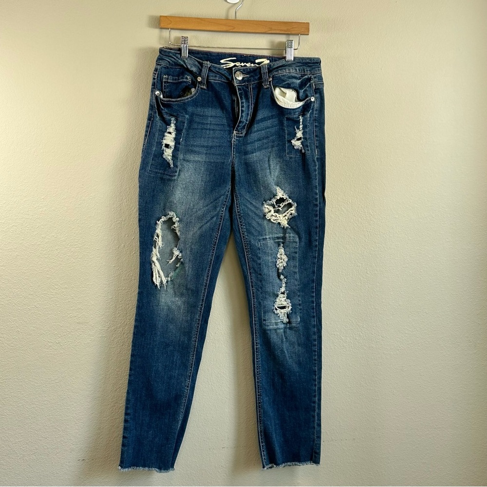 Seven7 Jeans Distressed Slim Straight Womens Size 12 Stretch - Picture 2 of 10